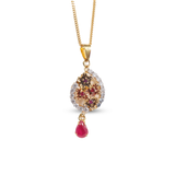 Ruby Blossom Pendant & Earrings Set