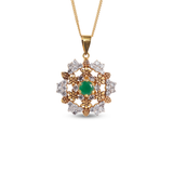 Gold-Plated Emerald & White Stone Floral Pendant Set
