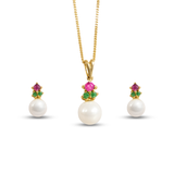 Gold-Plated Pearl & Gemstone Pendant Set