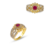 Gold Plated Ruby Flower Ring
