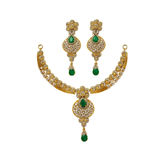 Regal Green & Gold-Plated Necklace Set