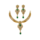 Regal Green & Gold-Plated Necklace Set