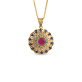 Gold-Plated Ruby & Sapphire Pendant Set