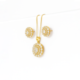 Gold-Plated White Stone Pendant & Earrings Set