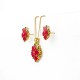 Gold-Plated Ruby Cluster Pendant Set