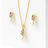 Gold-Plated Pearl & Gemstone Pendant Set