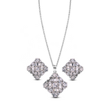 Rhodium Blossom White Zircon Pendant Set