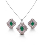 Rhodium Emerald Zircon Pendant Set