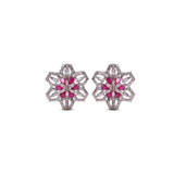 Floral Frost Ruby & Zircon Earrings