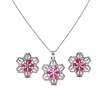 Rhodium Snowflake Zircon Pendant Set