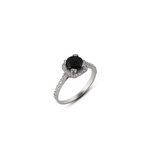 Rhodium-Plated Ring with Black Zircon