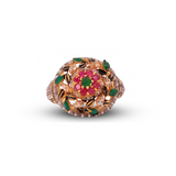 Golden Ring with Green, Red & White Zircon