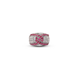 Rhodium-Plated Ring with Red & White Zircon