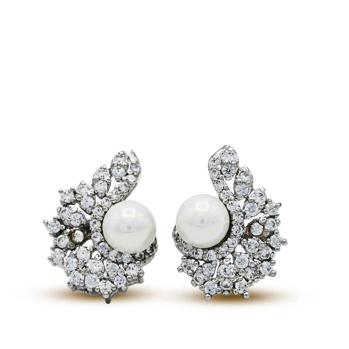 Dazzling Tops With White Zircons & Pearls in 925 Silver With Rhodium Plating