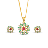 Ruby & Emerald Floral Pendant & Earrings Set