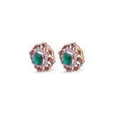 Elegant Rose Gold Emerald & Diamond Stud Earrings