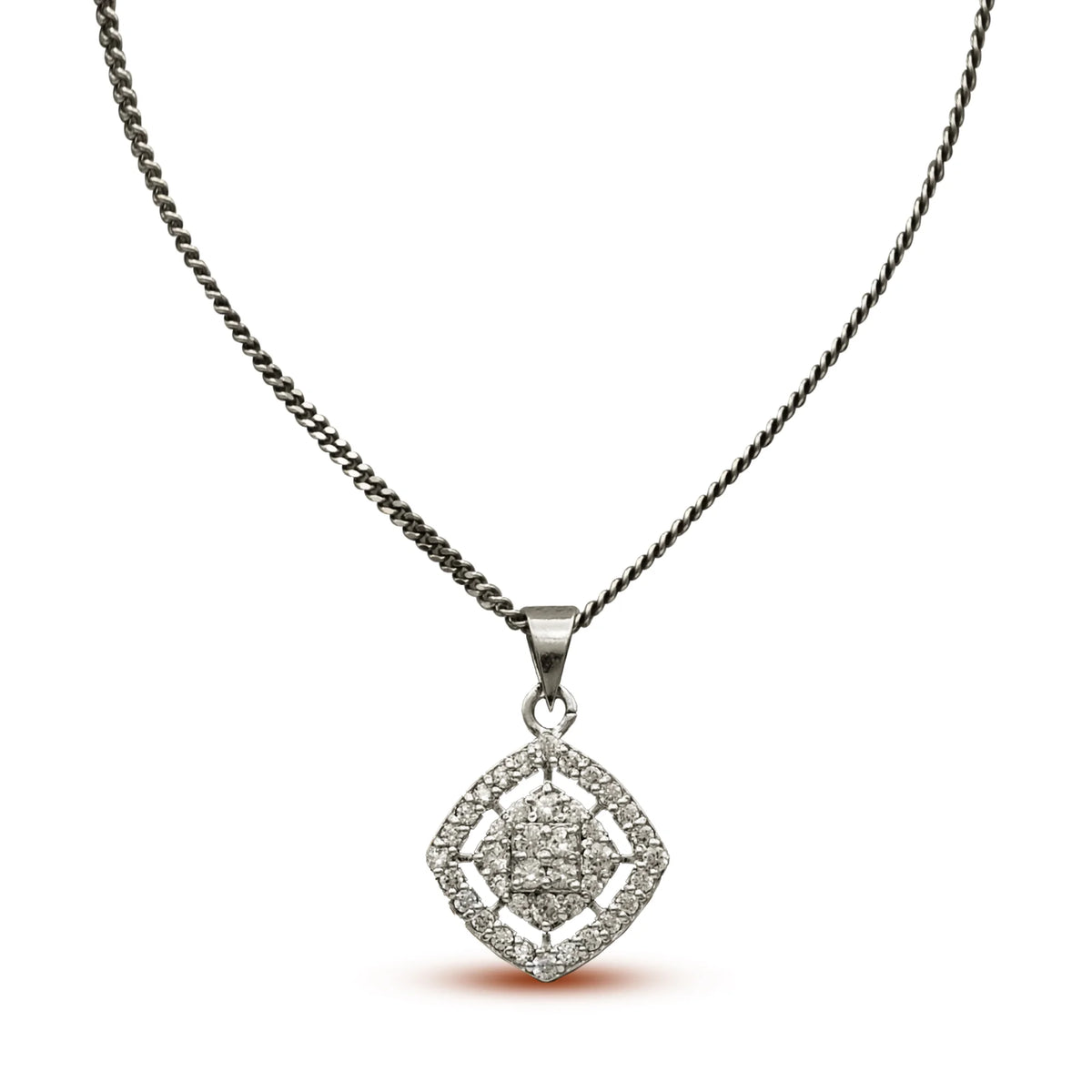 Dazzling Pendant With White Zircons in 925 Silver With Rhodium Plating