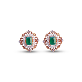 Elegant Rose Gold Emerald & Diamond Stud Earrings