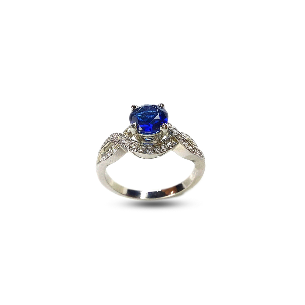 Luxury Blue Sapphire Diamond Silver Ring