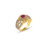 Gold Plated Ruby Flower Ring