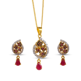 Ruby Blossom Pendant & Earrings Set