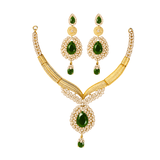 Elegant Green & Gold-Plated Necklace Set
