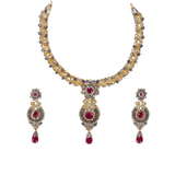 Royal Blue & Red Gold-Plated Necklace Set