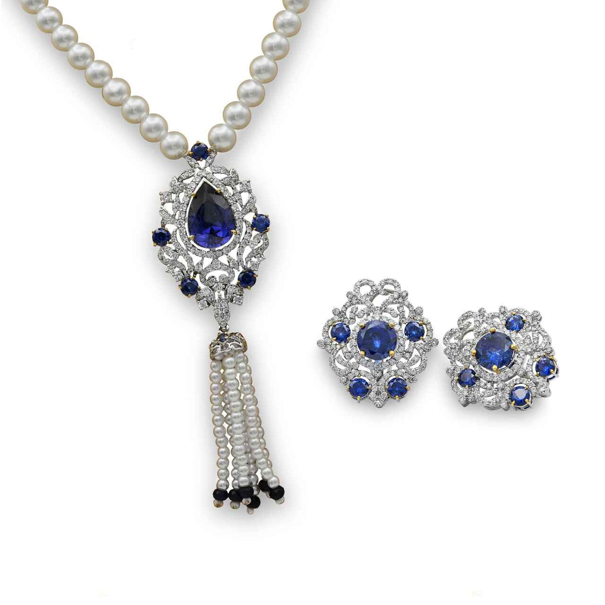 Necklace Set with zircons in 925 Silver with Rhodium plating