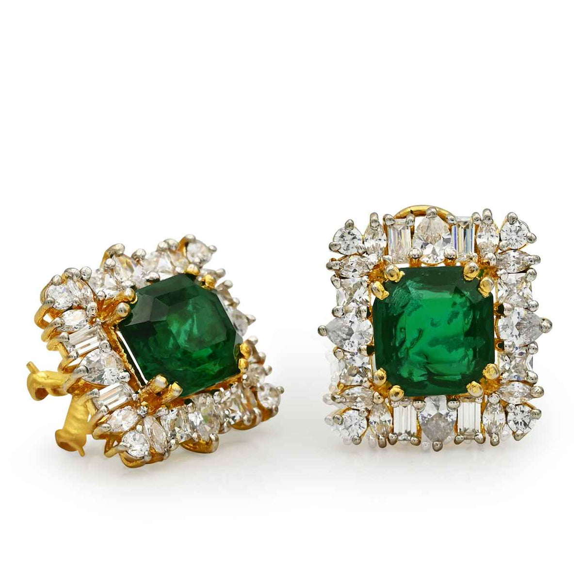 Luxurious Earrings With Zircons and Green Stones in 925 Silver With Gold Plating