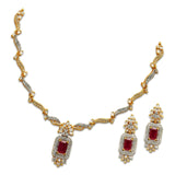 Opus White & Red Zircons Set in 925 Sterling Silver with Gold Plating