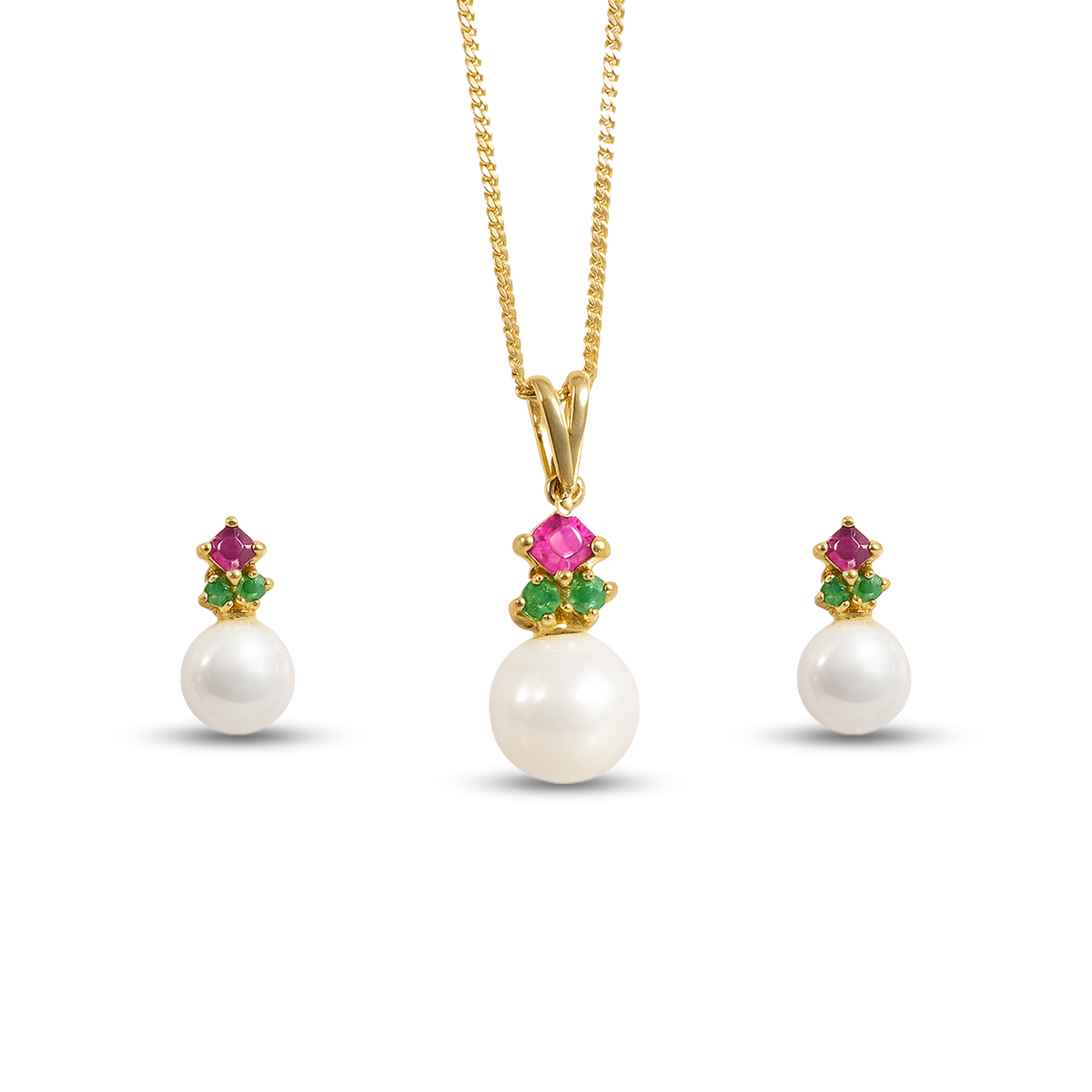 Gold-Plated Pearl & Gemstone Pendant Set