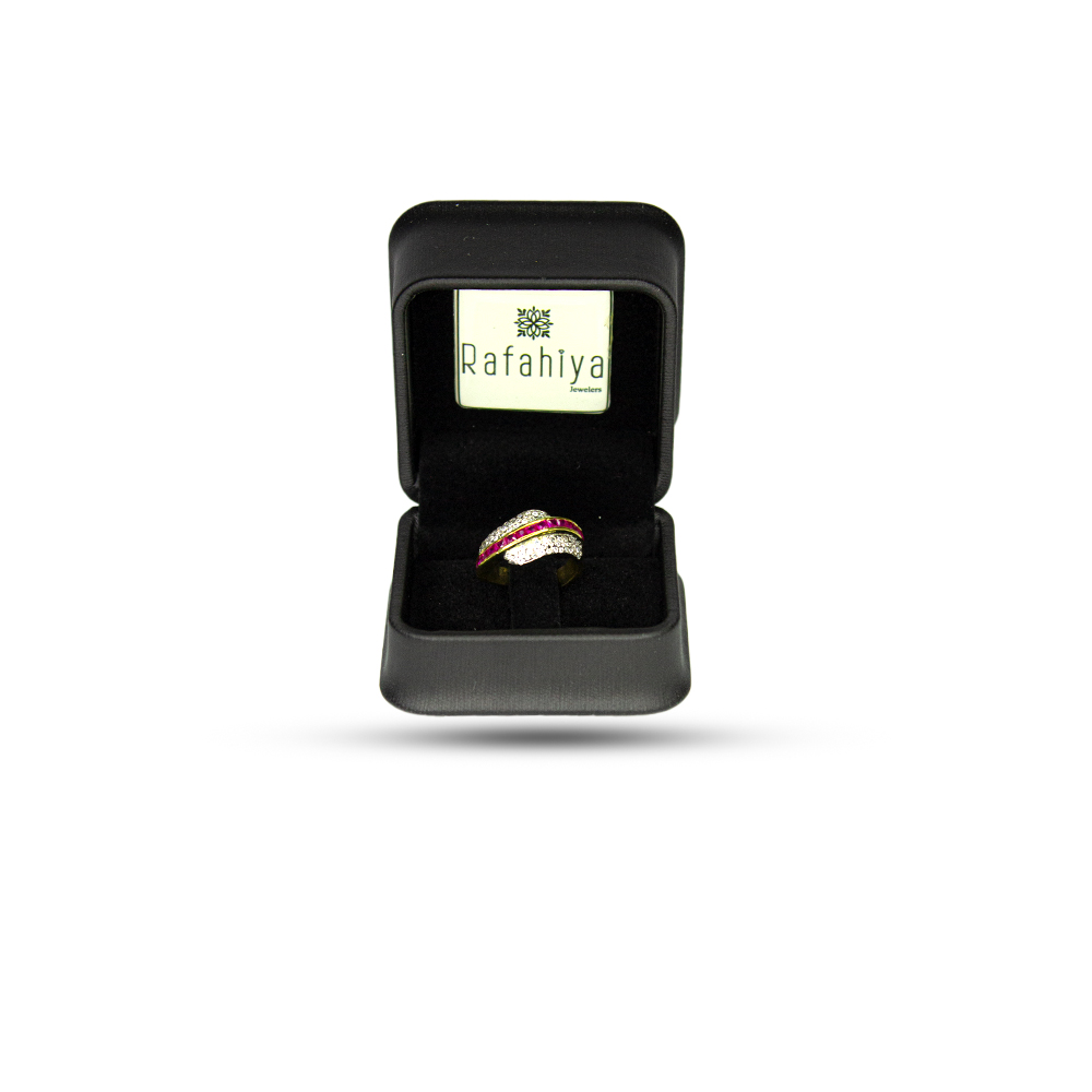 Exquisite Diamond & Ruby Crossover Band Ring