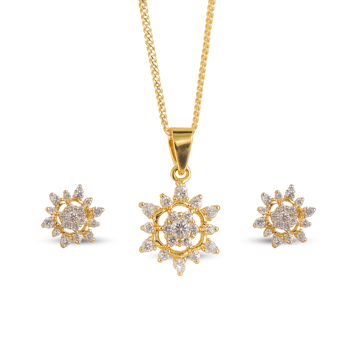Gold-Plated Sparkling CZ Pendant Set