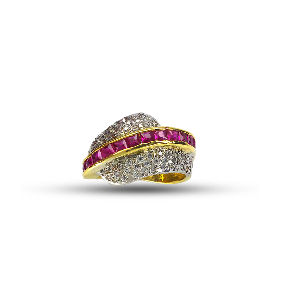 Exquisite Diamond & Ruby Crossover Band Ring