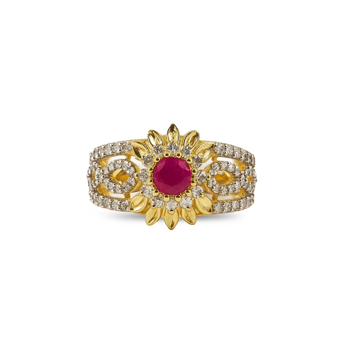 Gold Plated Ruby Flower Ring
