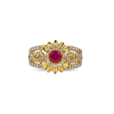 Gold Plated Ruby Flower Ring
