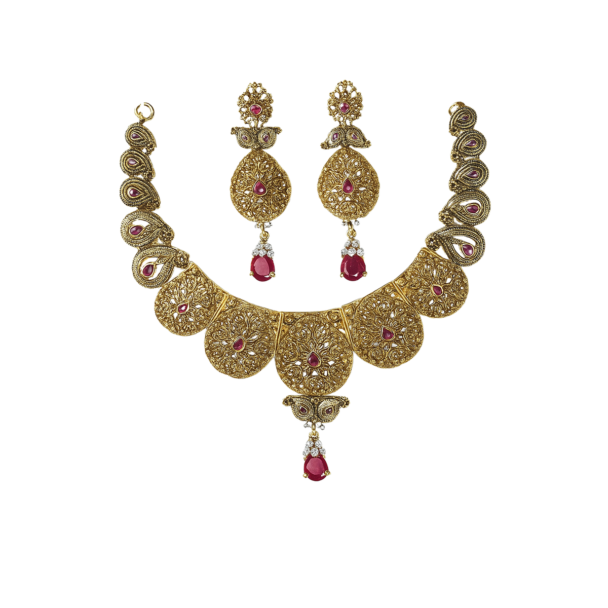 Antique Gold-Plated Ruby Necklace Set