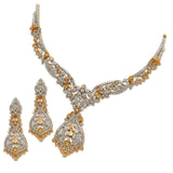 Elegant White & Champagne Zircons Set in 925 Sterling Silver with Gold Plating