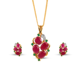 Gold-Plated Ruby Cluster Pendant Set