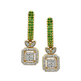 Elegant Earrings With White and Green Zircons in 925 Silver With Gold Plating