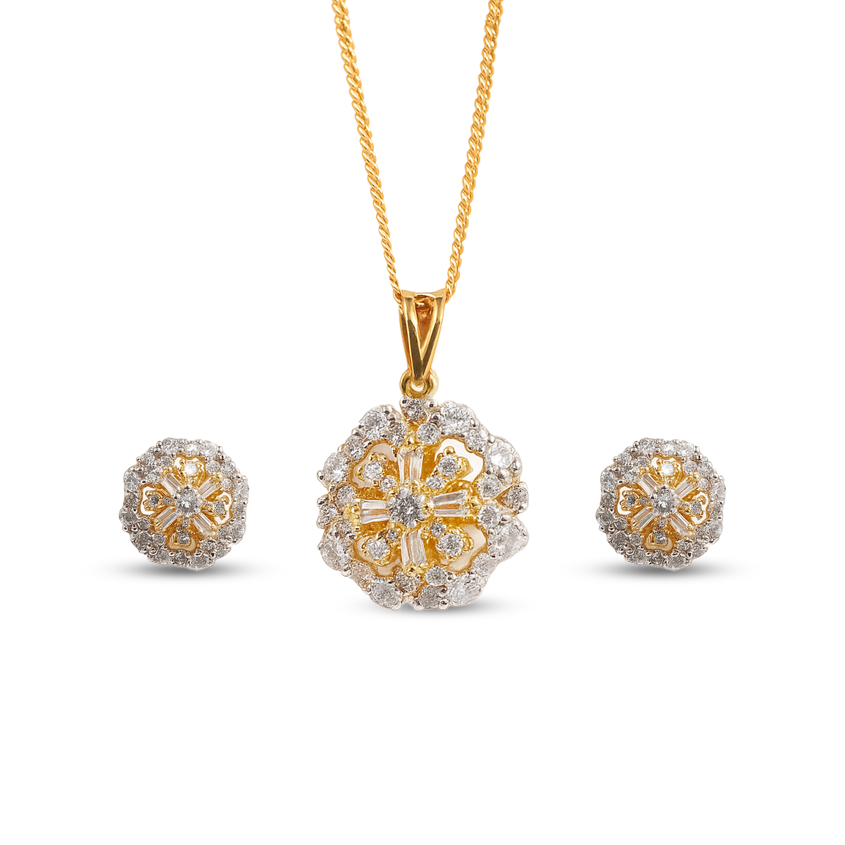 Gold-Plated White Crystal Pendant Set