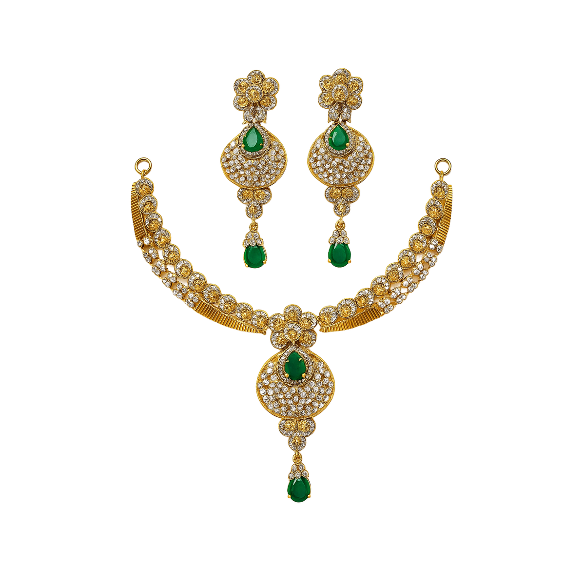 Regal Green & Gold-Plated Necklace Set