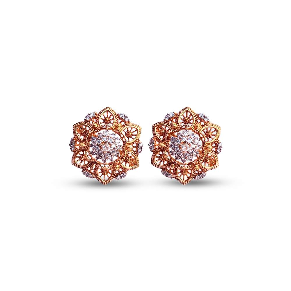Intricate Floral Diamond & Rose Gold Stud Earrings
