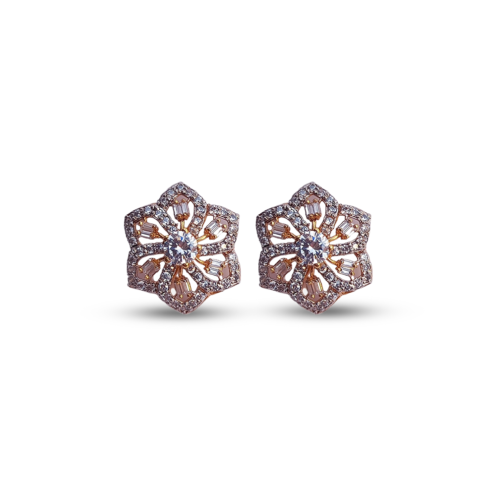 Luxury Diamond & Rose Gold Floral Stud Earrings