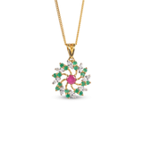Ruby & Emerald Floral Pendant & Earrings Set