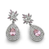 Luxurious Earrings With Zircons and Pink Stones in 925 Silver With Rhodium Plating