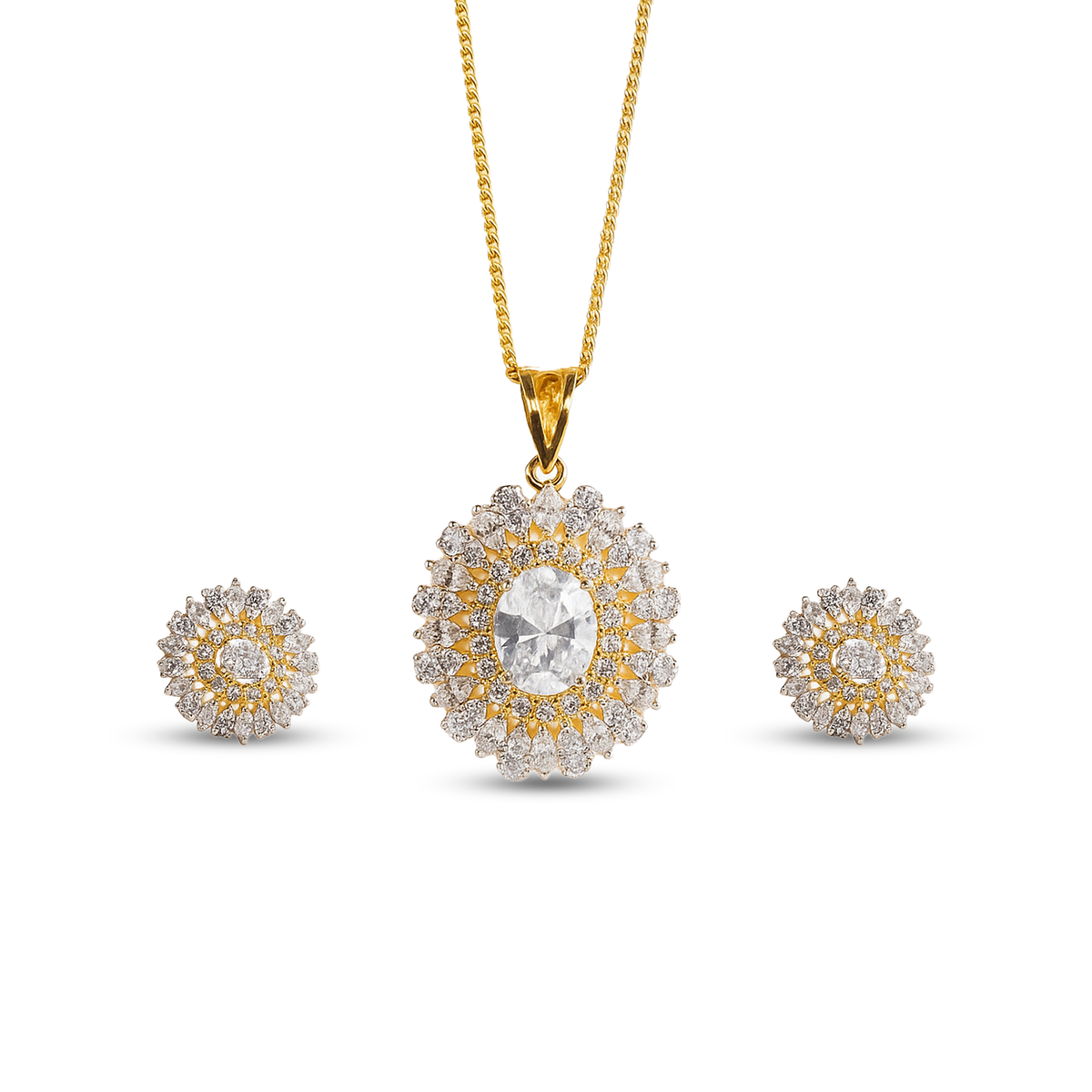 Gold-Plated White Stone Pendant & Earrings Set