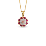 Gold-Plated Ruby & White Stone Floral Pendant Set