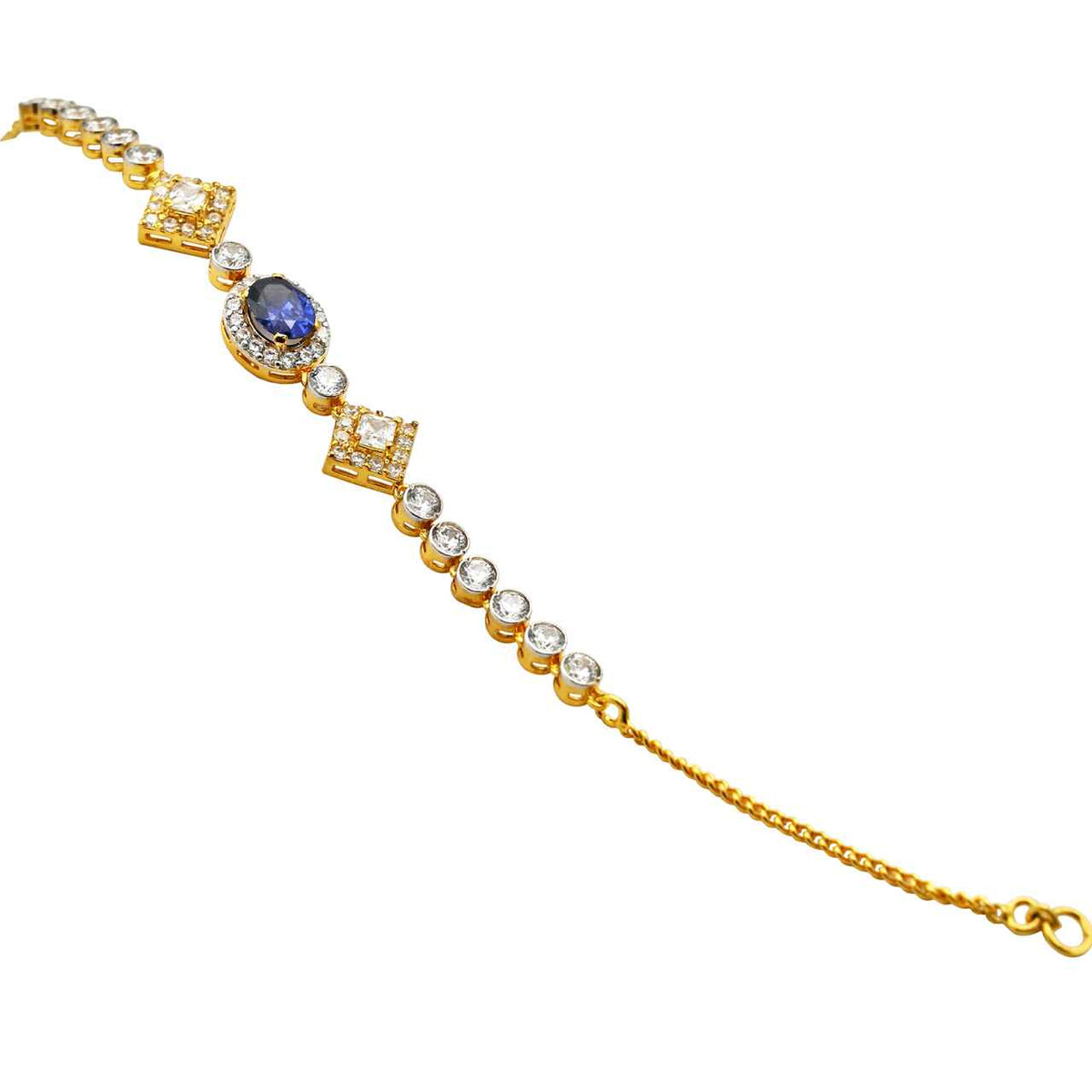 Stunning Loose Bracelet With Zircons and Purple Stone in 925 Silver With Gold Plating