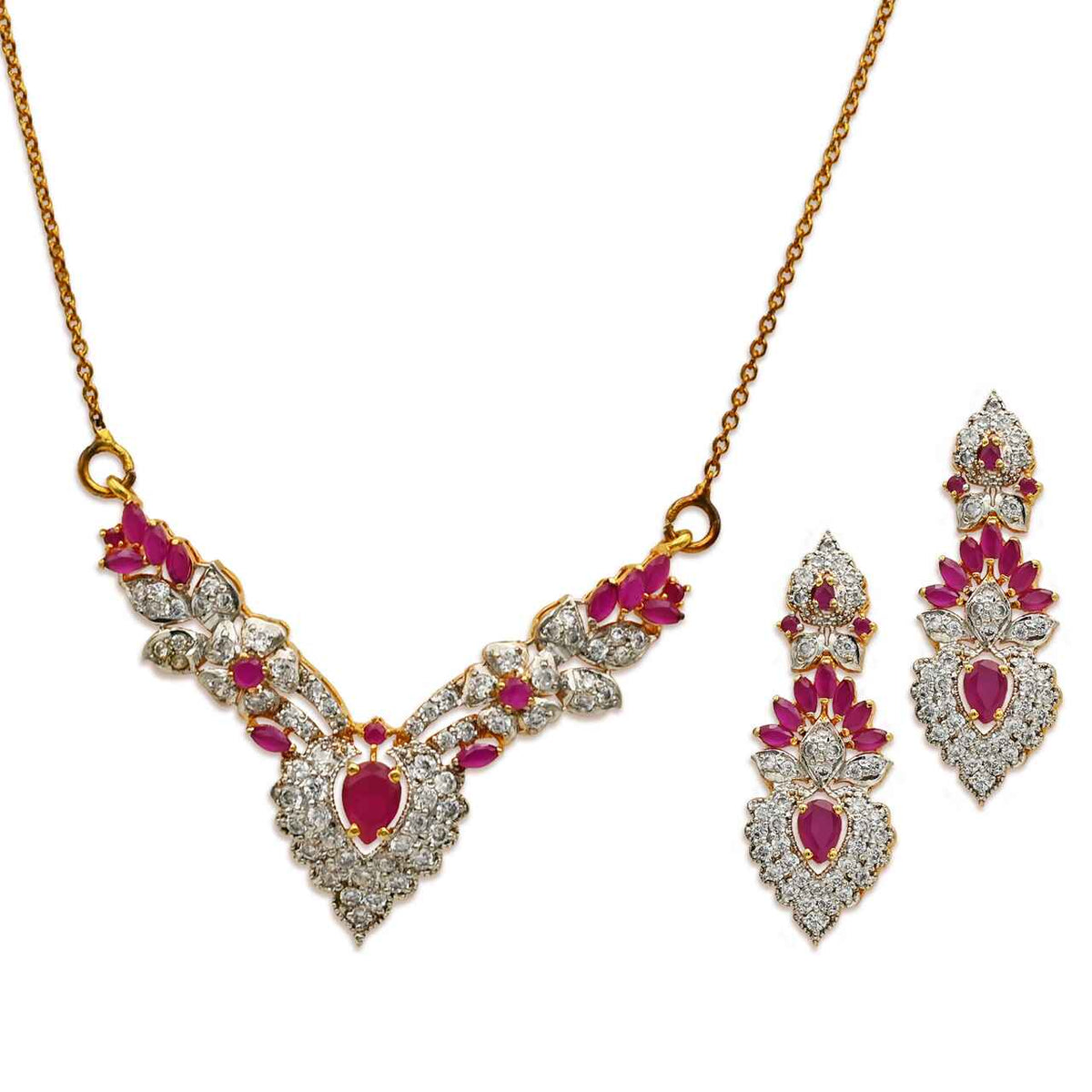 Dazzling Half set with white and pink Zircons in 925 silver with Gold plating